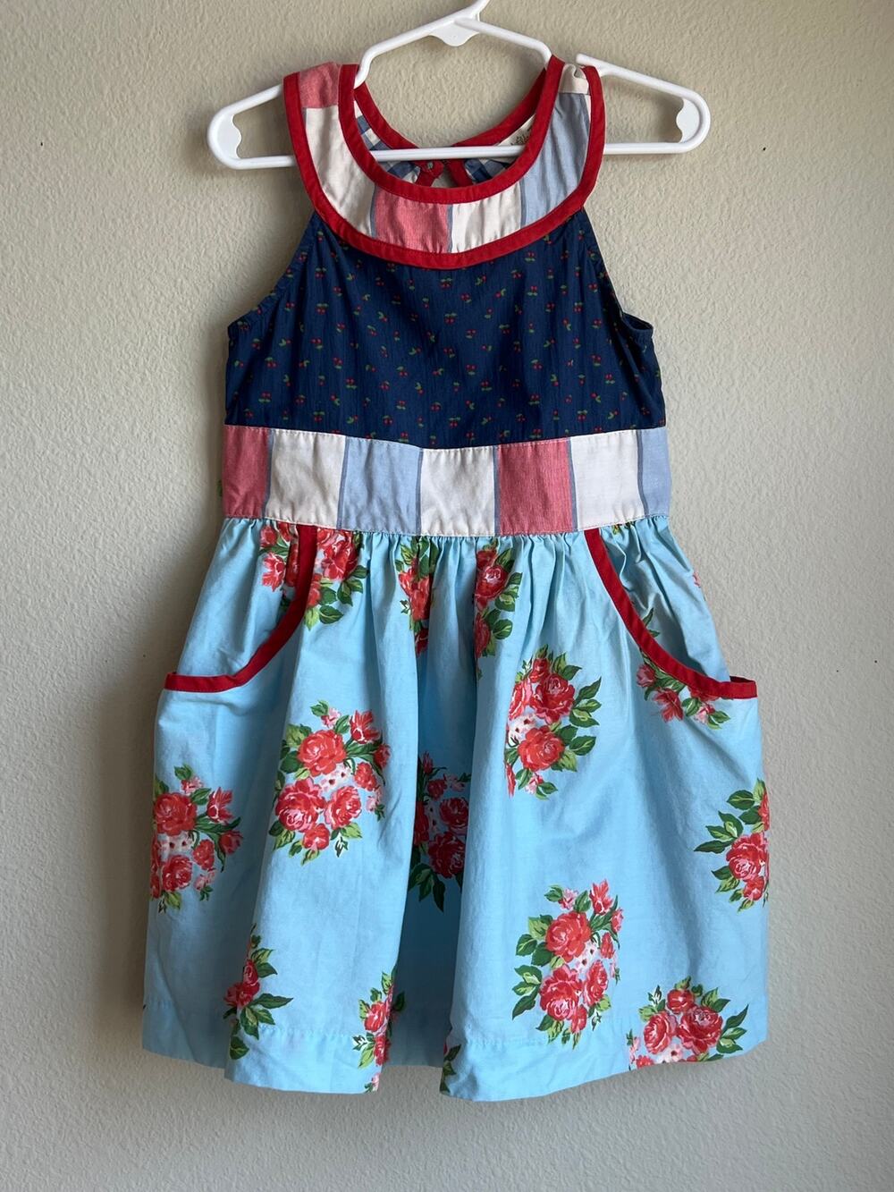 Matilda Jane On Parade Dress Floral Cherry Stripe Pocket Tiered Sundress Size 6